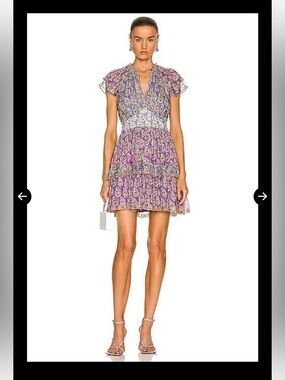 HEMANT & NANDITA Hera Sage Lavender Floral Tiered Mini Dress NWT